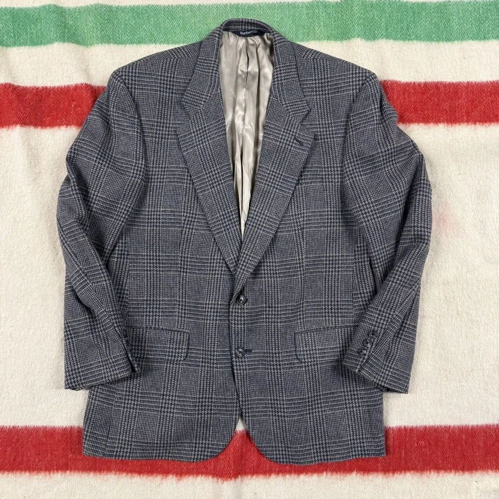 Vintage Burberrys Wool Blazer Mens 44 Glen Plaid Sport Coat Jacket